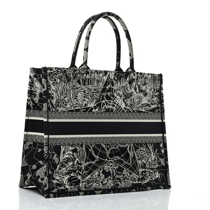 Christian Dior Canvas Embroidered Large Around The World Book Tote Black White 3 of 9