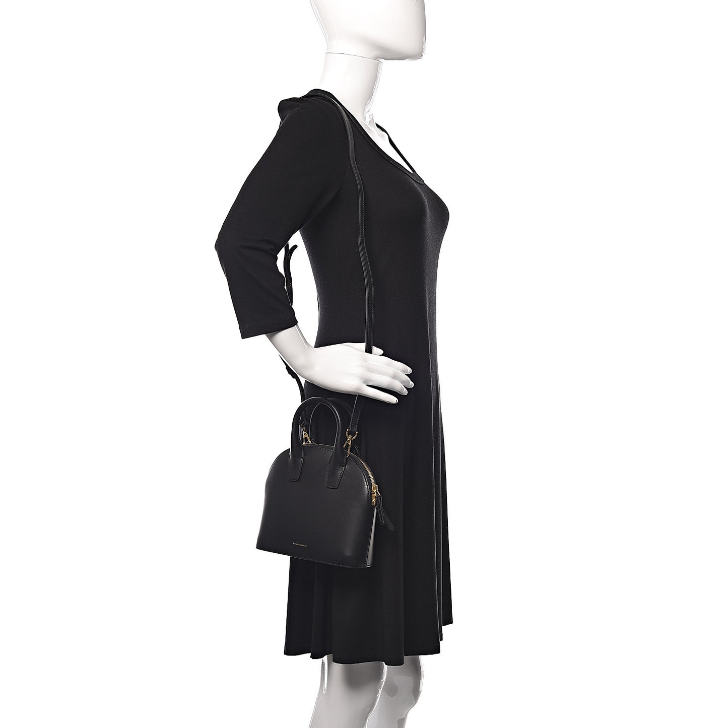 Vegetable Tanned Calfskin Mini Round Top Handle Bag Black Flamma