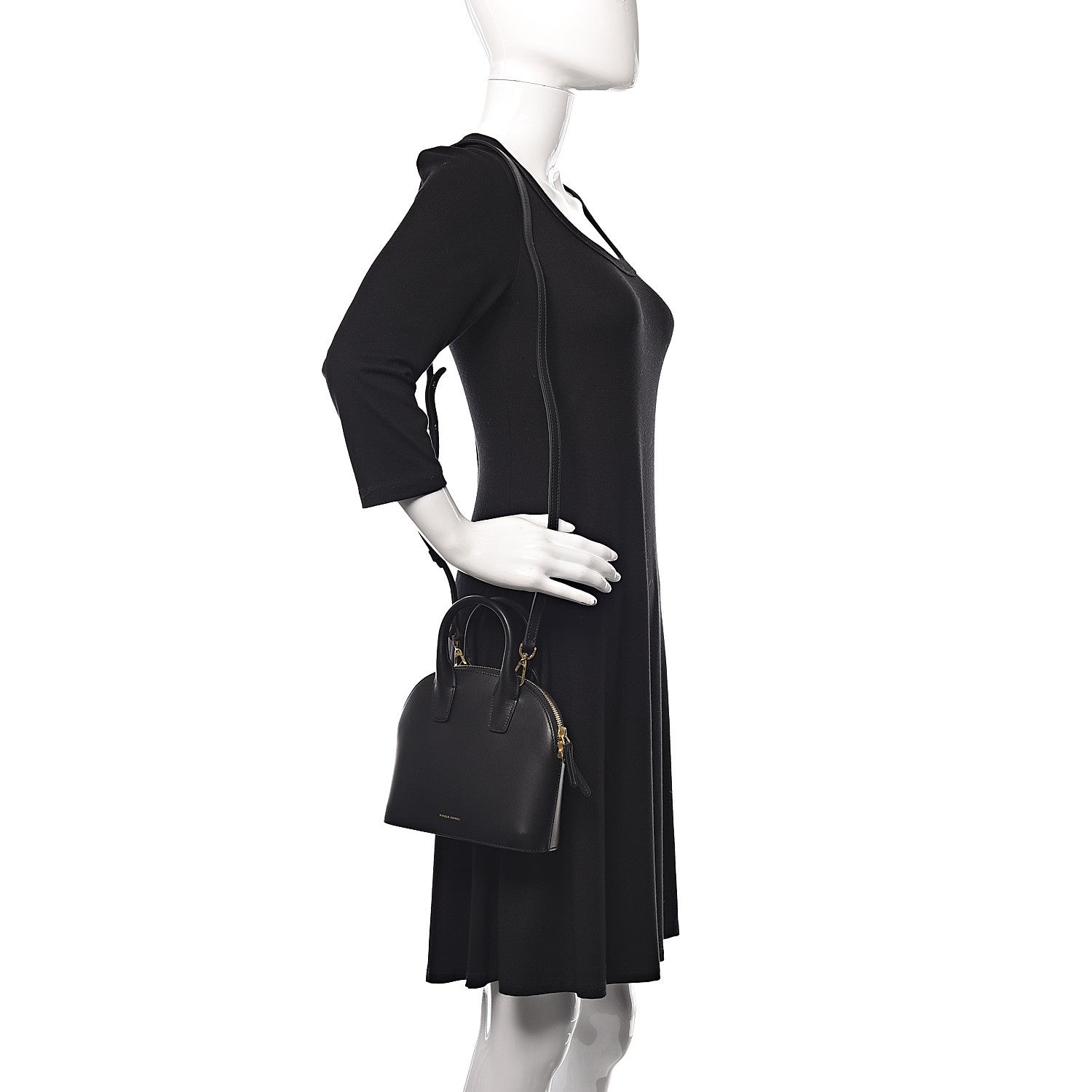 Mansur Gavriel Vegetable Tanned Calfskin Mini Round Top Handle Bag Black Flamma 2 of 11