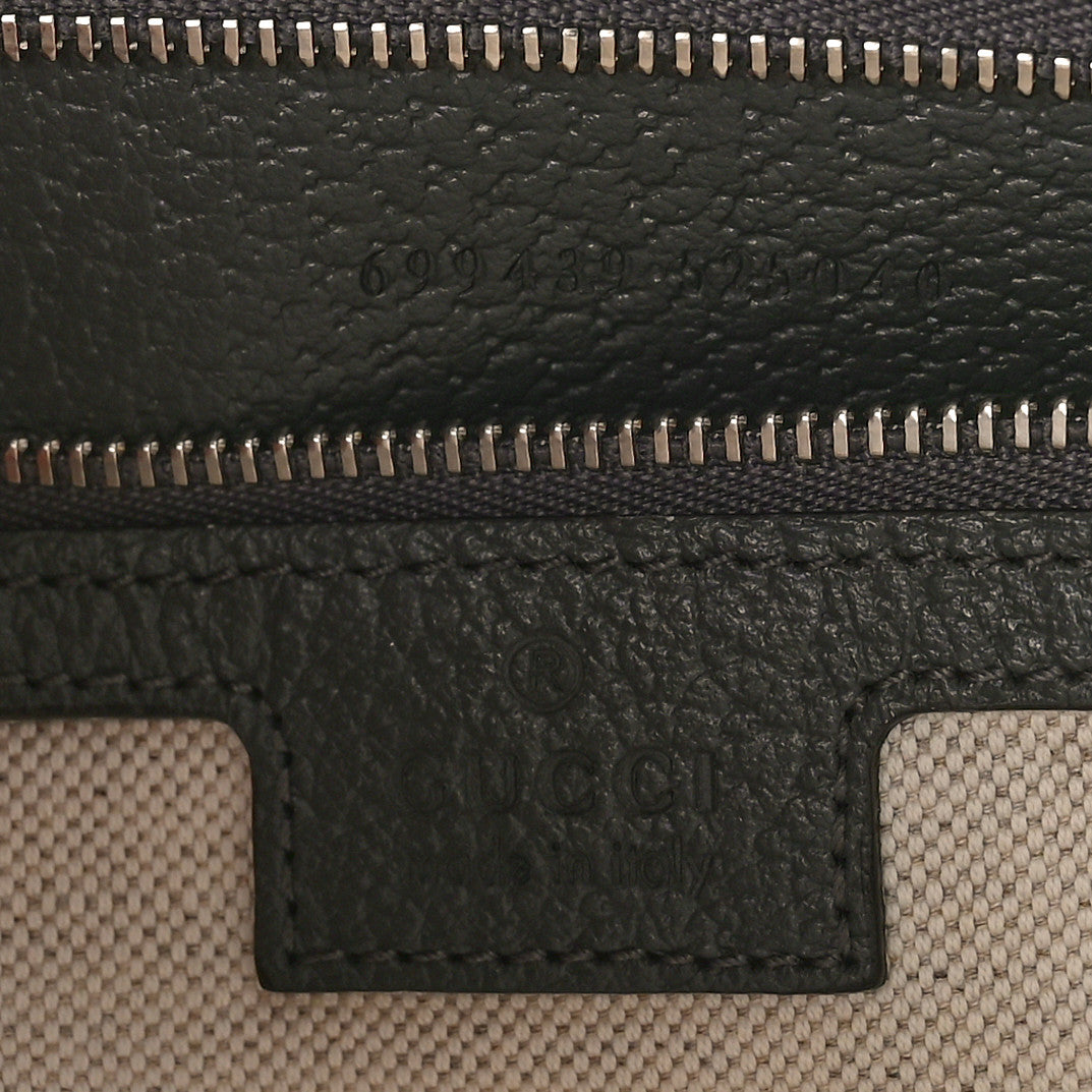 GG Supreme Monogram Textured Dollar Calfskin Web Ophidia Wristlet Shoulder Bag Grey Black Graphite Grey