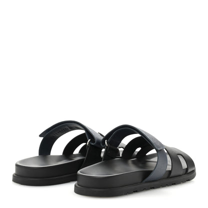 Hermes Epsom Mens Chypre Sandals 44.5 Black Bleu Céleste 5 of 10