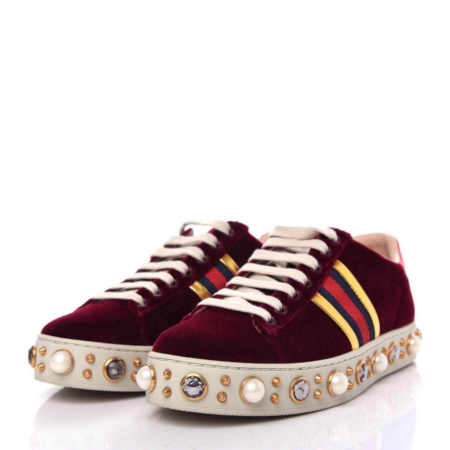 Velvet Ayers Web Faux Pearl Embellished Womens New Ace Sneakers 35 Malbec Oro Vecchio