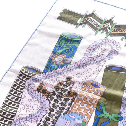 Hermes Cashmere Silk Les Tresors D Un Artiste Shawl 140 Gris Chine Ciel Rose 2 of 3