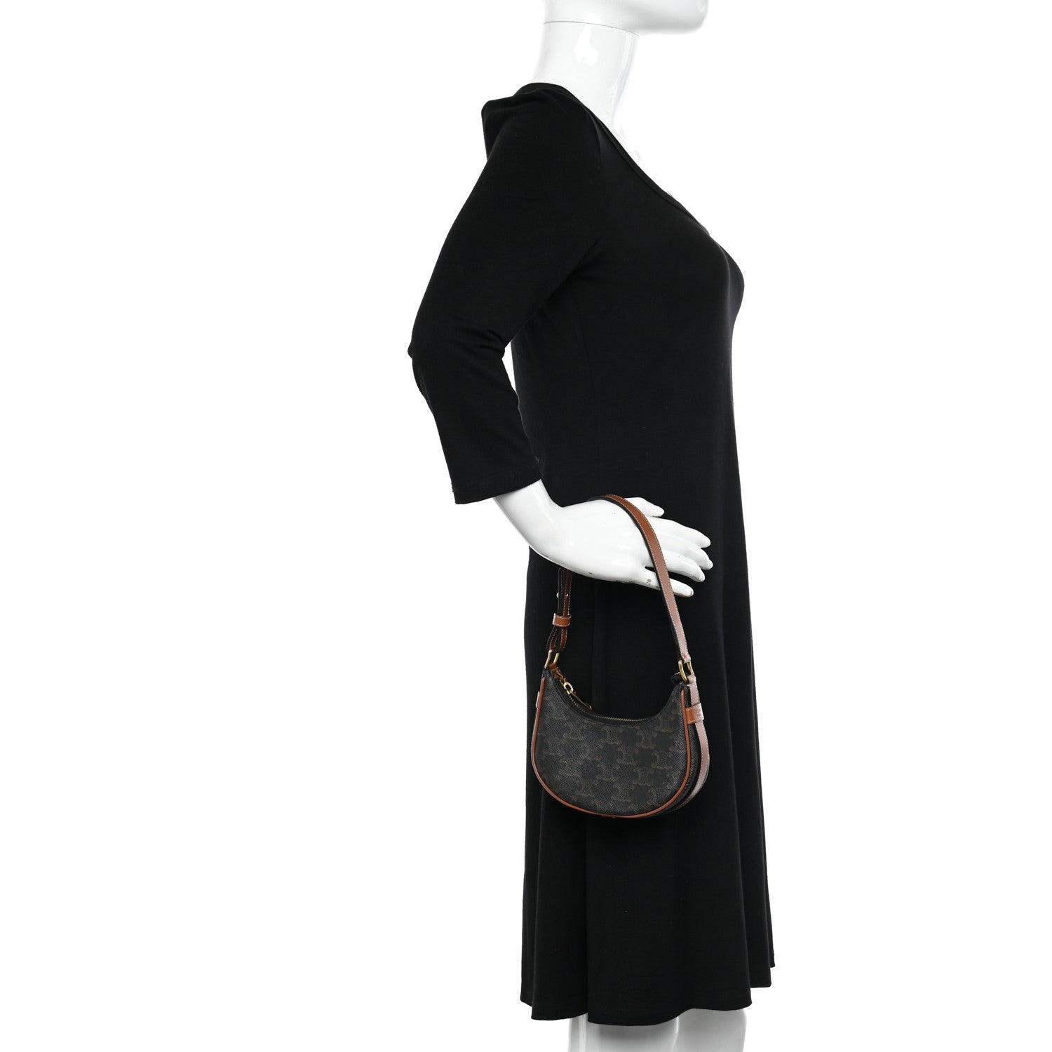 Celine Canvas Calfskin Mini Ava Triomphe Shoulder Bag Tan 2 of 11