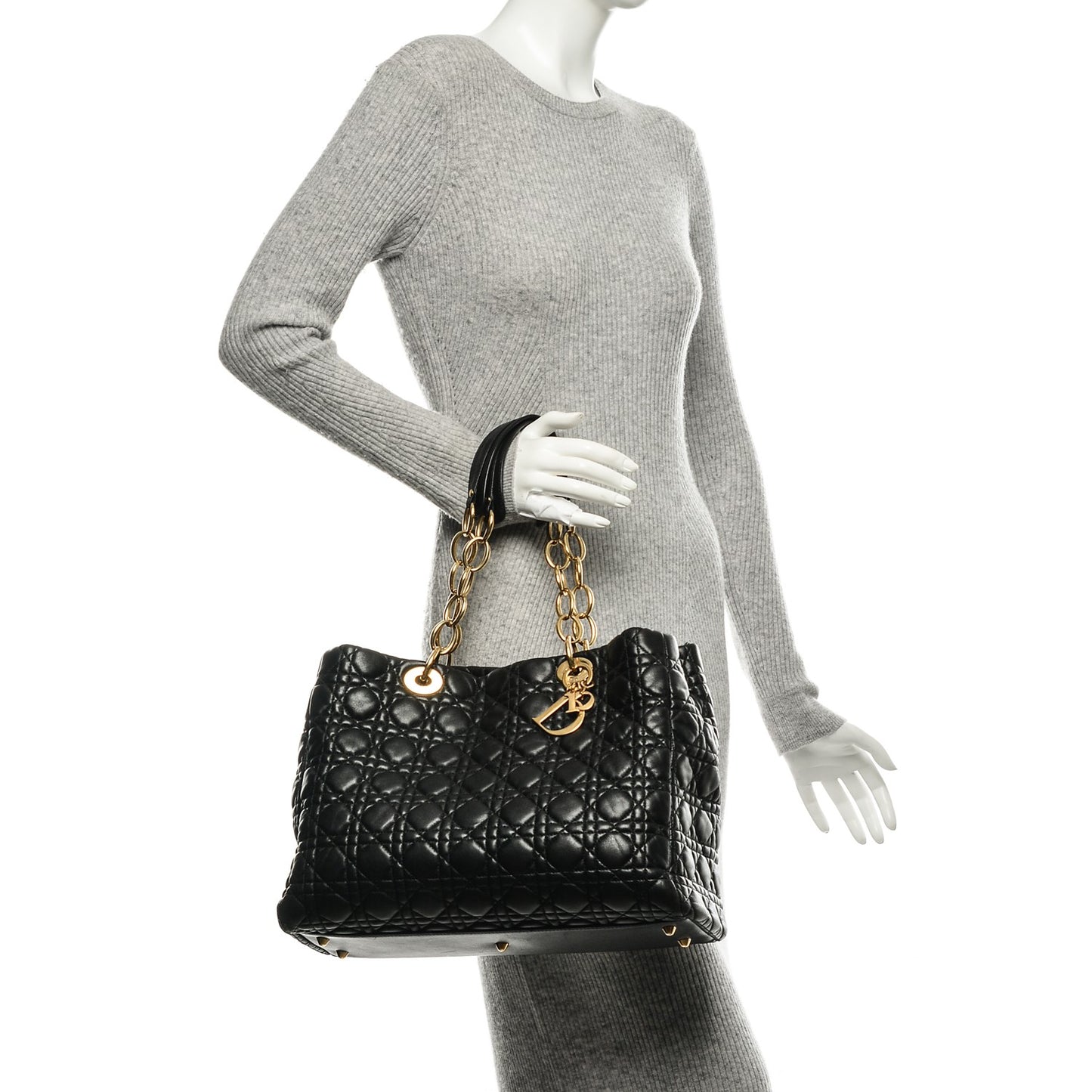 Lambskin Cannage Large Dior Soft Shopping Tote Black