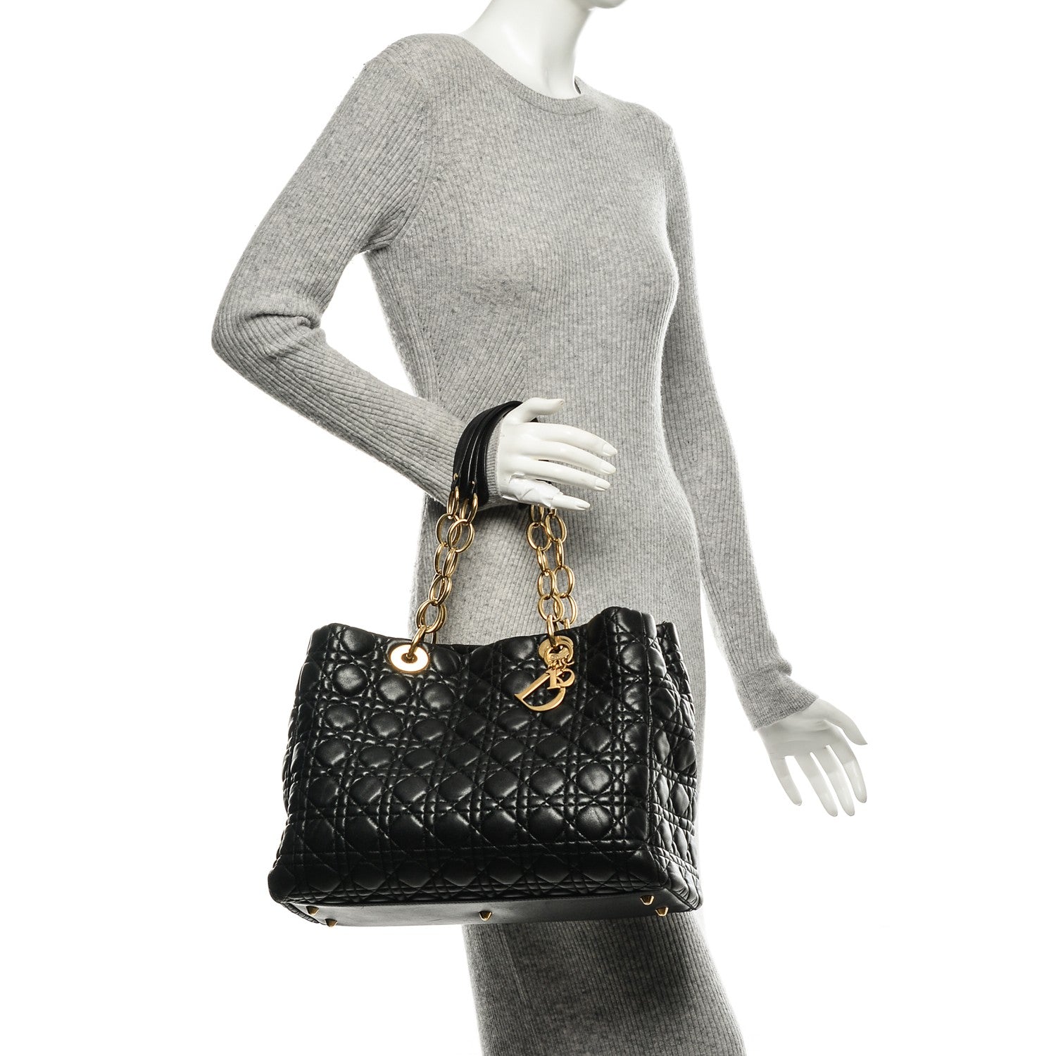 Christian Dior Lambskin Cannage Large Dior Soft Shopping Tote Black 2 of 7