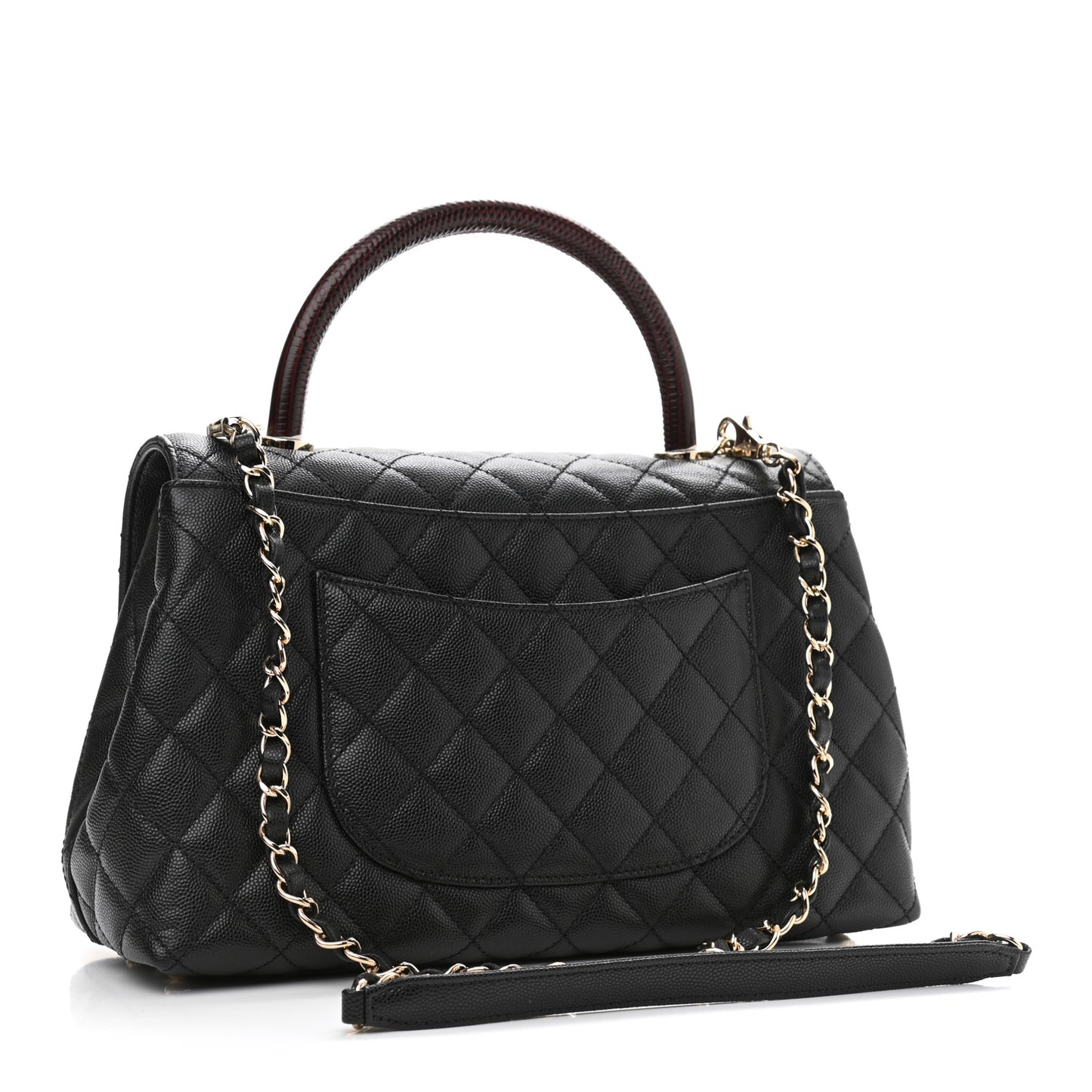 Caviar Lizard Embossed Quilted Small Coco Handle Flap Black