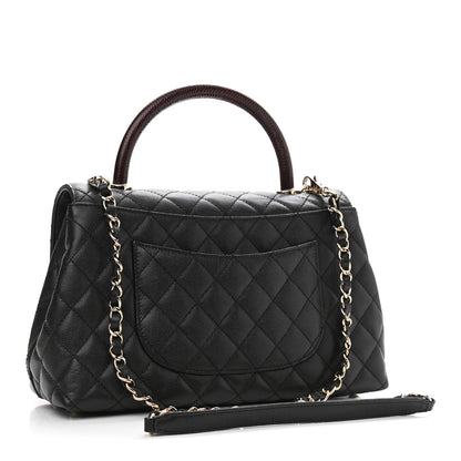 Chanel Caviar Lizard Embossed Quilted Small Coco Handle Flap Black 3 of 10