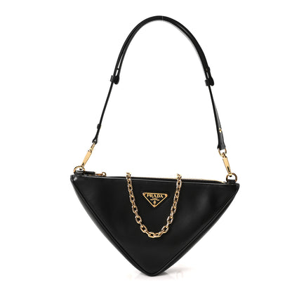 Prada Jacquard Calfskin Triangolo Symbole Embroidered Mini Triangle Double Bag Black Corda 11 of 16