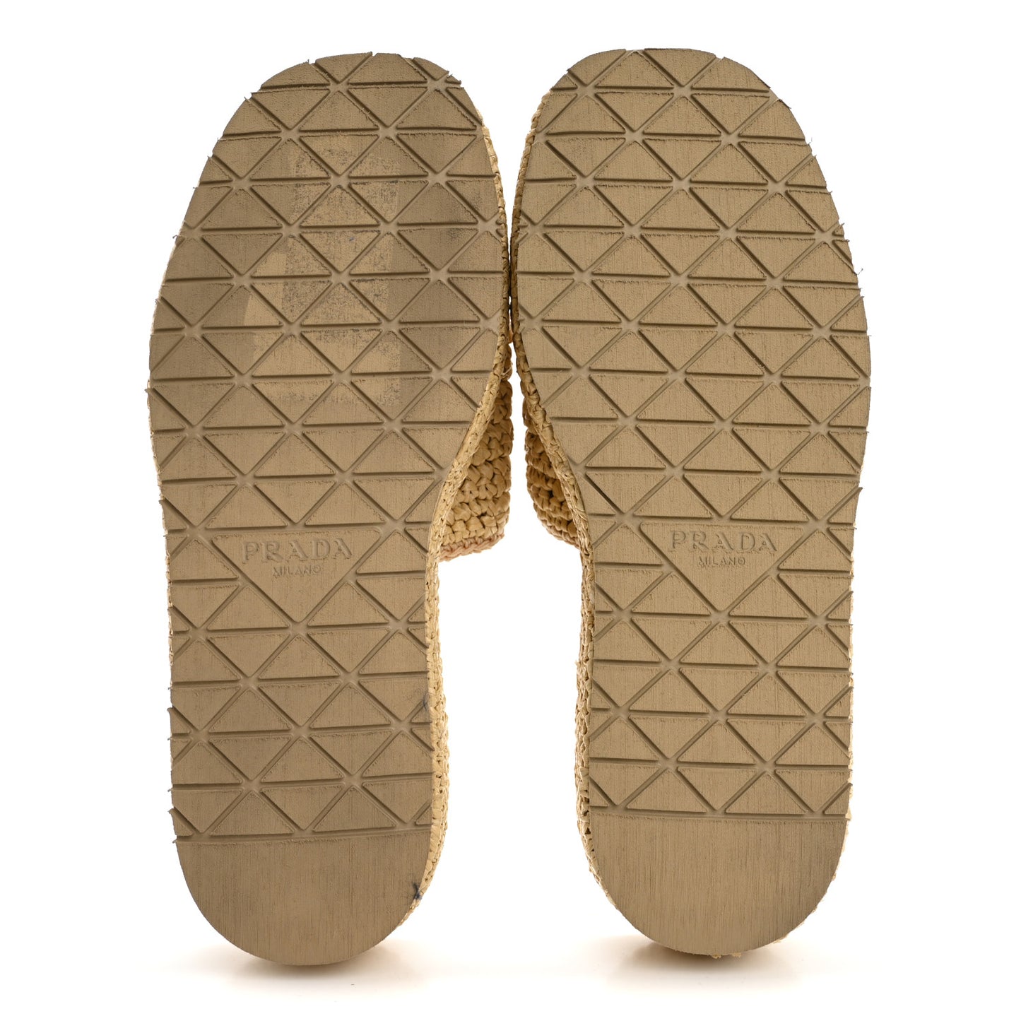 Raffia Metal Triangle Logo Woven Flatform 35mm Slide Sandals 39 Naturale