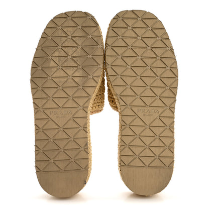 Prada Raffia Metal Triangle Logo Woven Flatform 35mm Slide Sandals 39 Naturale 9 of 17