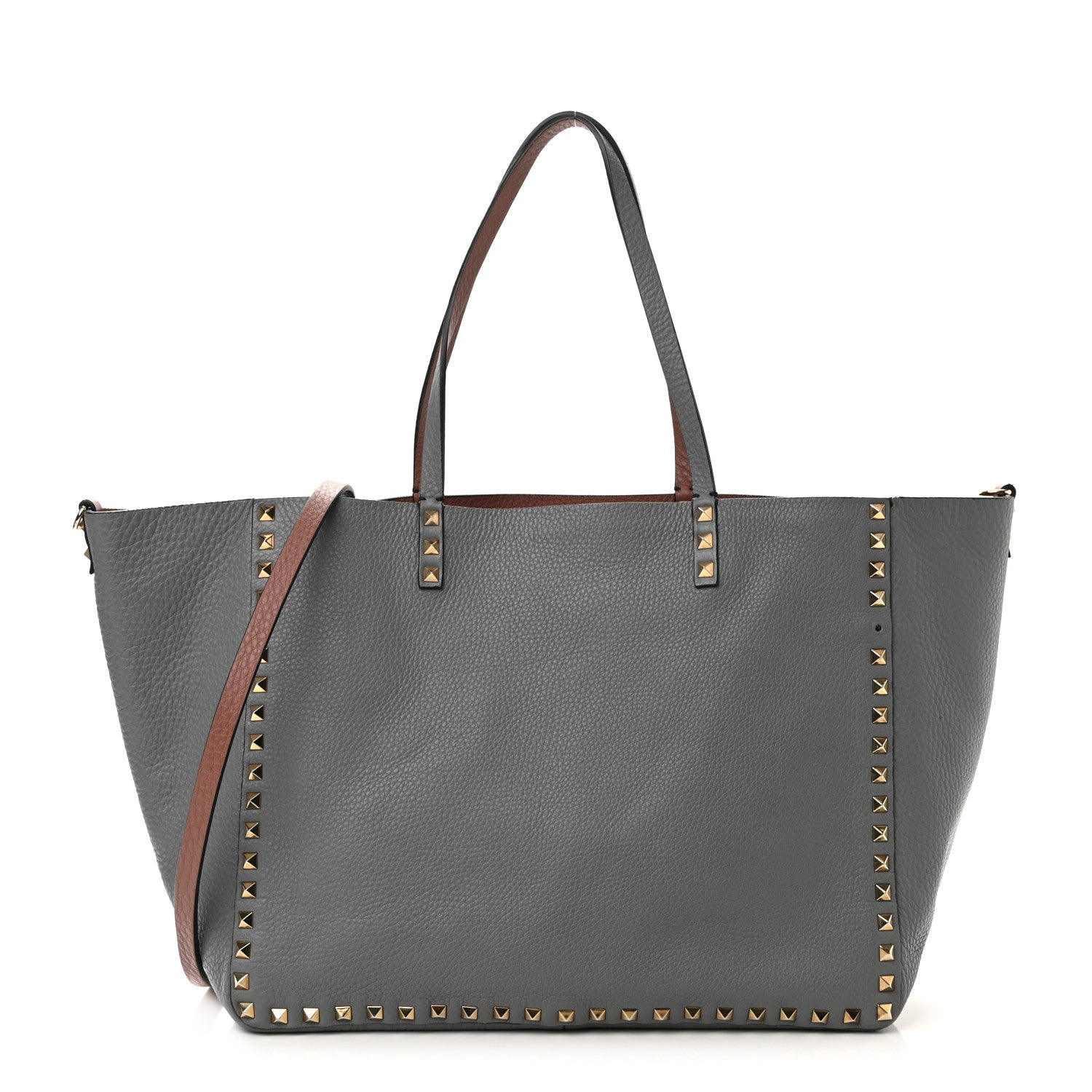 Valentino Garavani Grained Calfskin Medium Rockstud Reversible Tote Dark Rose Grey 3 of 22