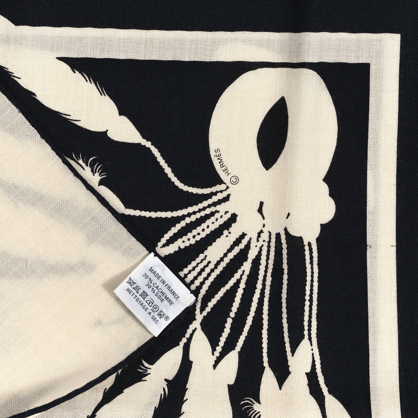 Cashmere Silk Brazil Tattoo Shawl 140 Bleu Black White