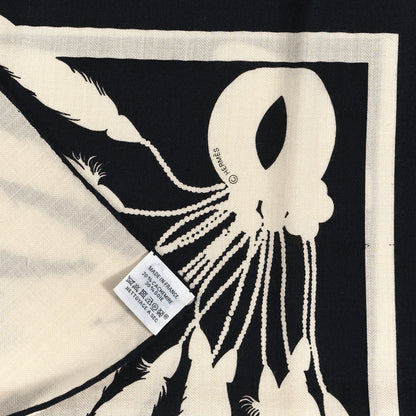 Hermes Cashmere Silk Brazil Tattoo Shawl 140 Bleu Black White 3 of 4