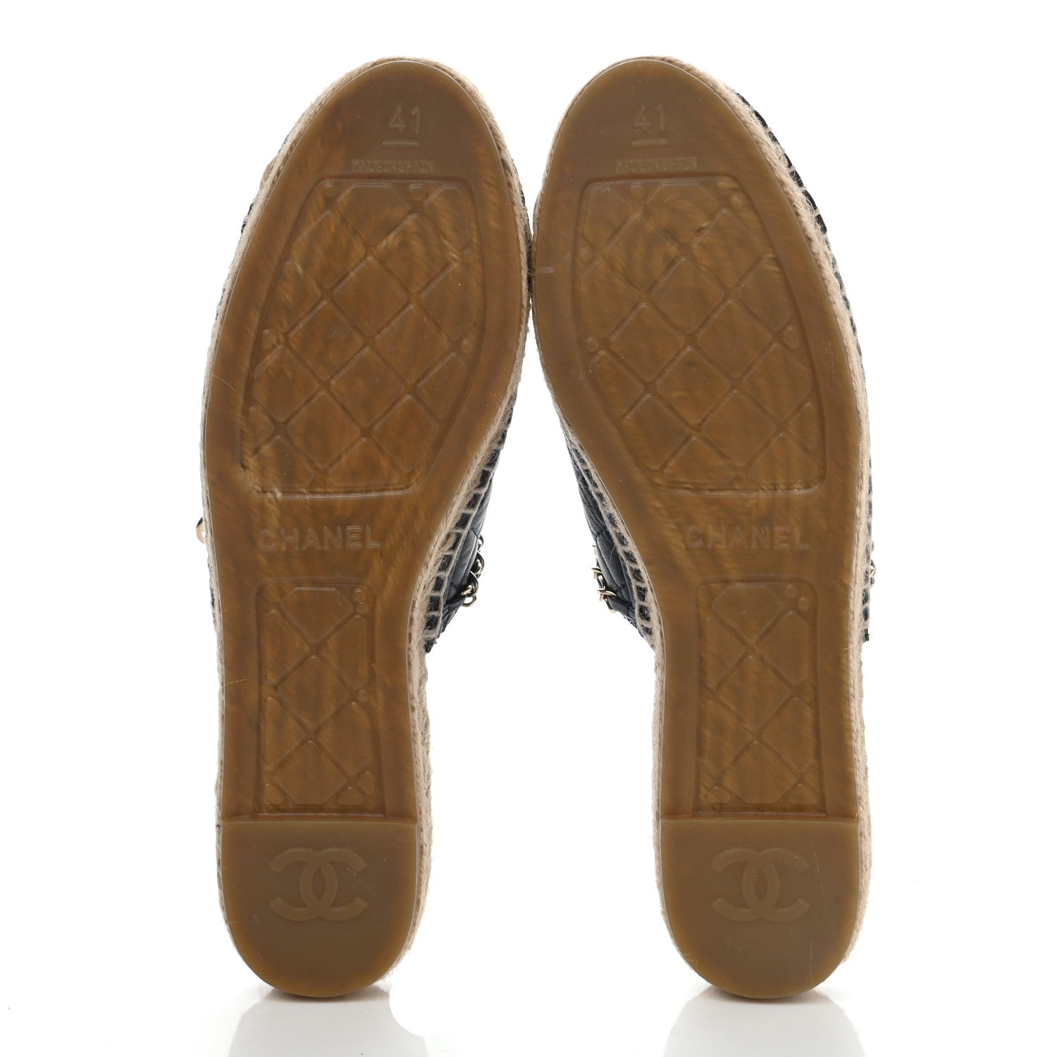 Chanel Lambskin Grosgrain Quilted CC Chain Espadrille Mules 41 Black 7 of 10