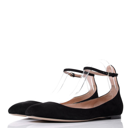 Valentino Garavani Suede Ankle Strap Ballerina Flats 38 Black 3 of 11