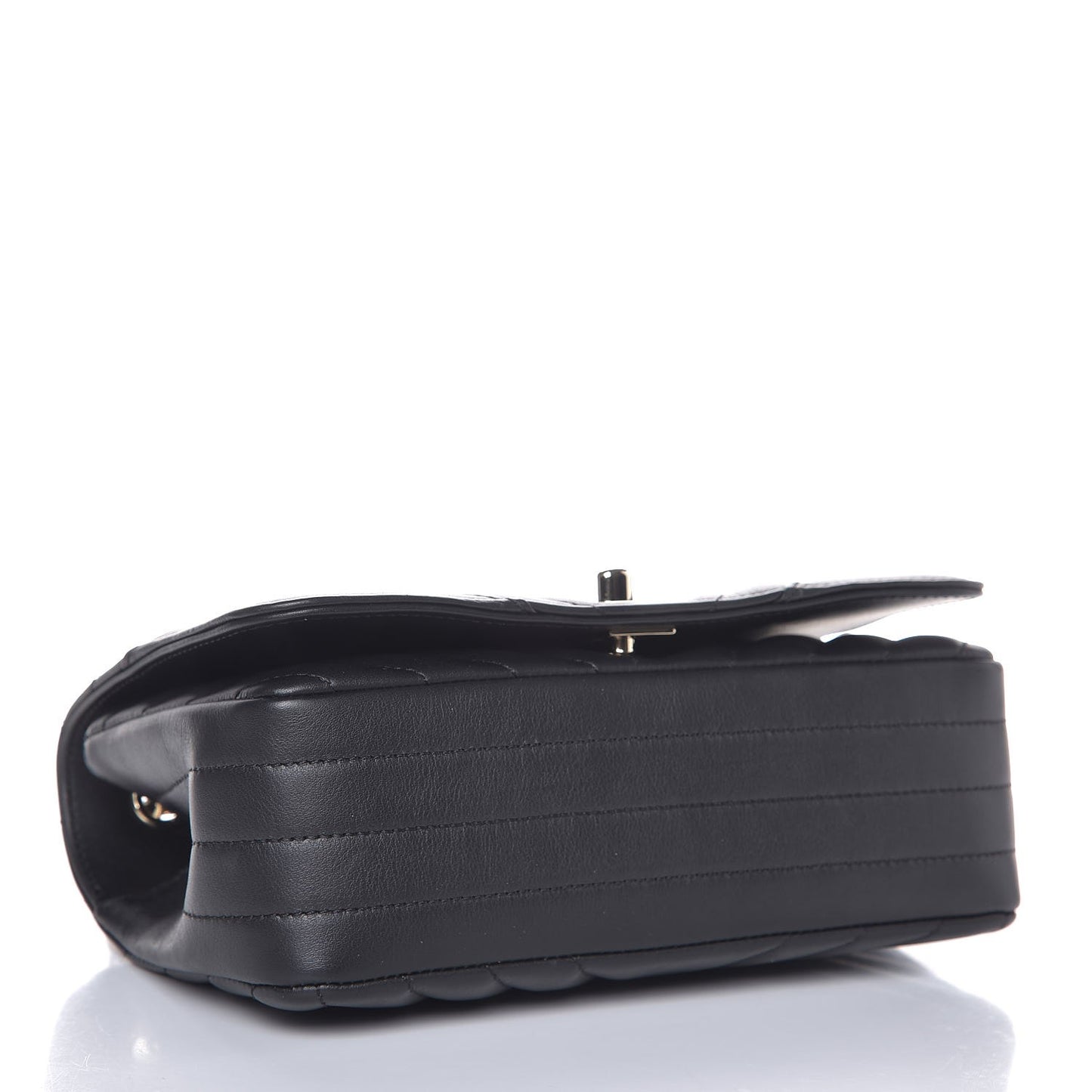 Calfskin Chevron Quilted Mini Statement Flap Black