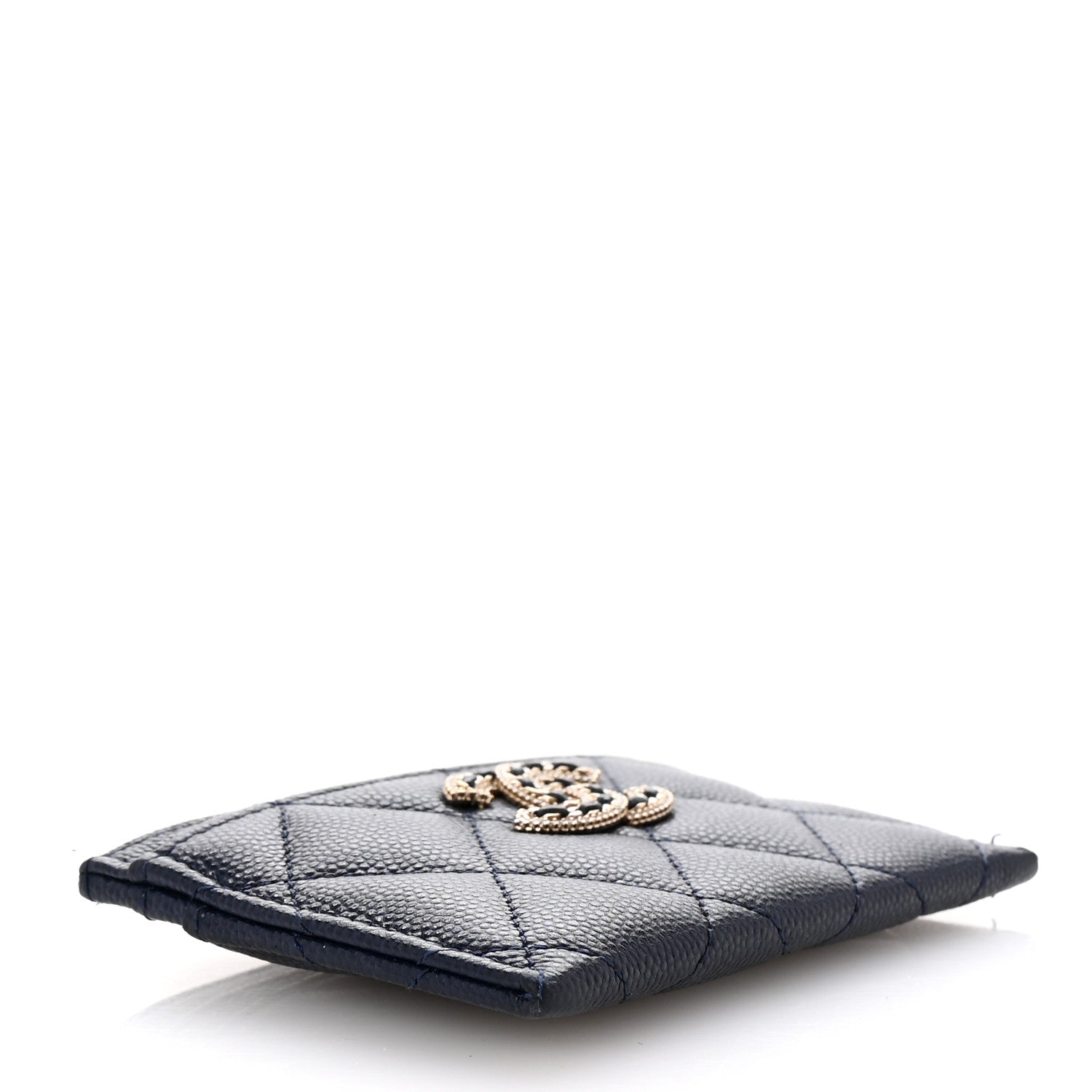 Chanel Caviar Quilted Crystal Card Holder Blue 4 of 8