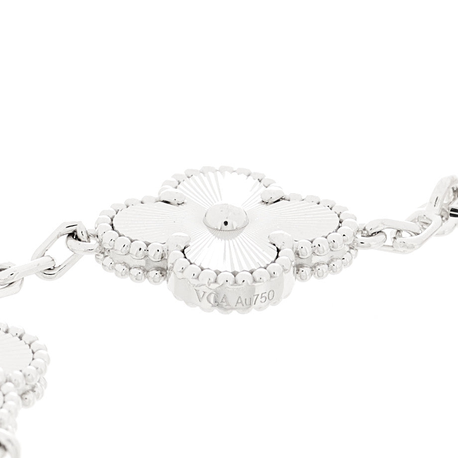 Van Cleef & Arpels 18K White Gold 5 Motifs Guilloche Vintage Alhambra Bracelet 4 of 5