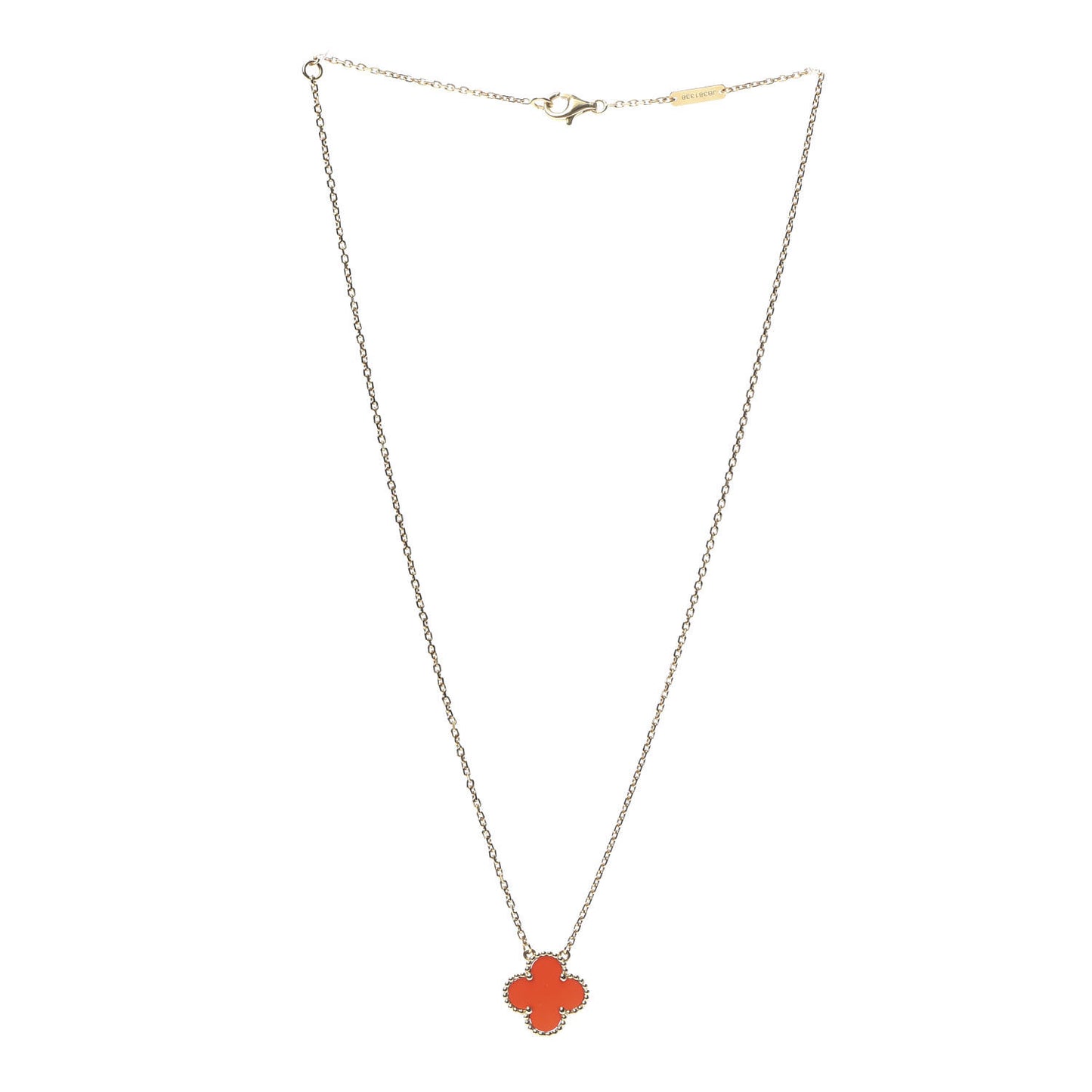 18K Yellow Gold Carnelian Vintage Alhambra Pendant Necklace