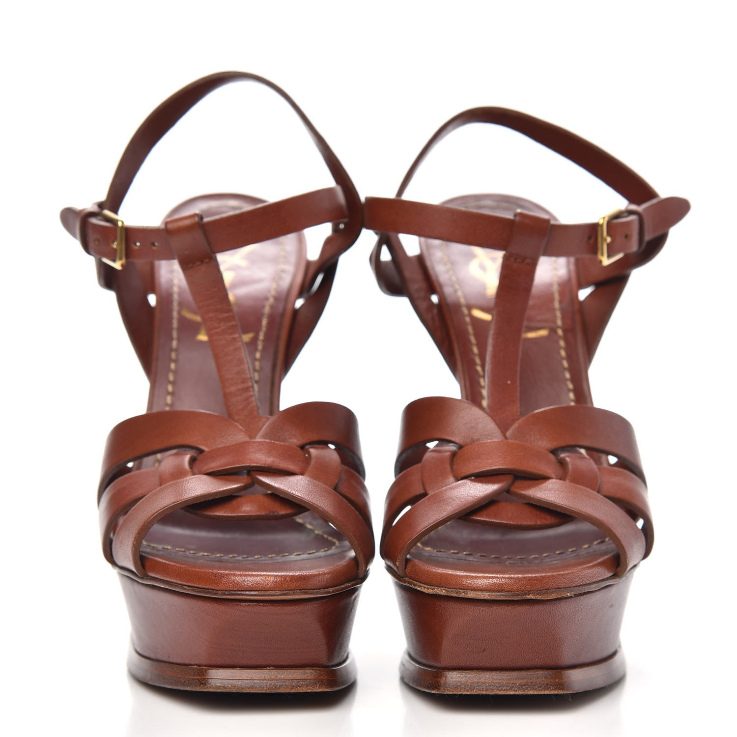 Saint Laurent Calfskin Tribute 105 Platform Sandals 35 Dark Cuoio 2 of 9