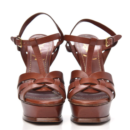 Saint Laurent Calfskin Tribute 105 Platform Sandals 35 Dark Cuoio 2 of 9