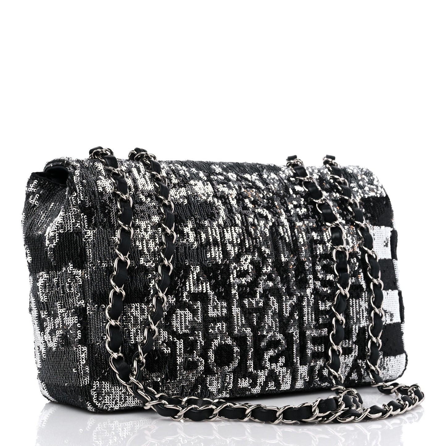 Sequin La Pausa Medium Single Flap Silver Black