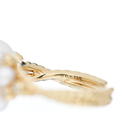 David Yurman 18K Yellow Gold Diamond Pearl Cluster Cable Ring 60 9 5 of 5