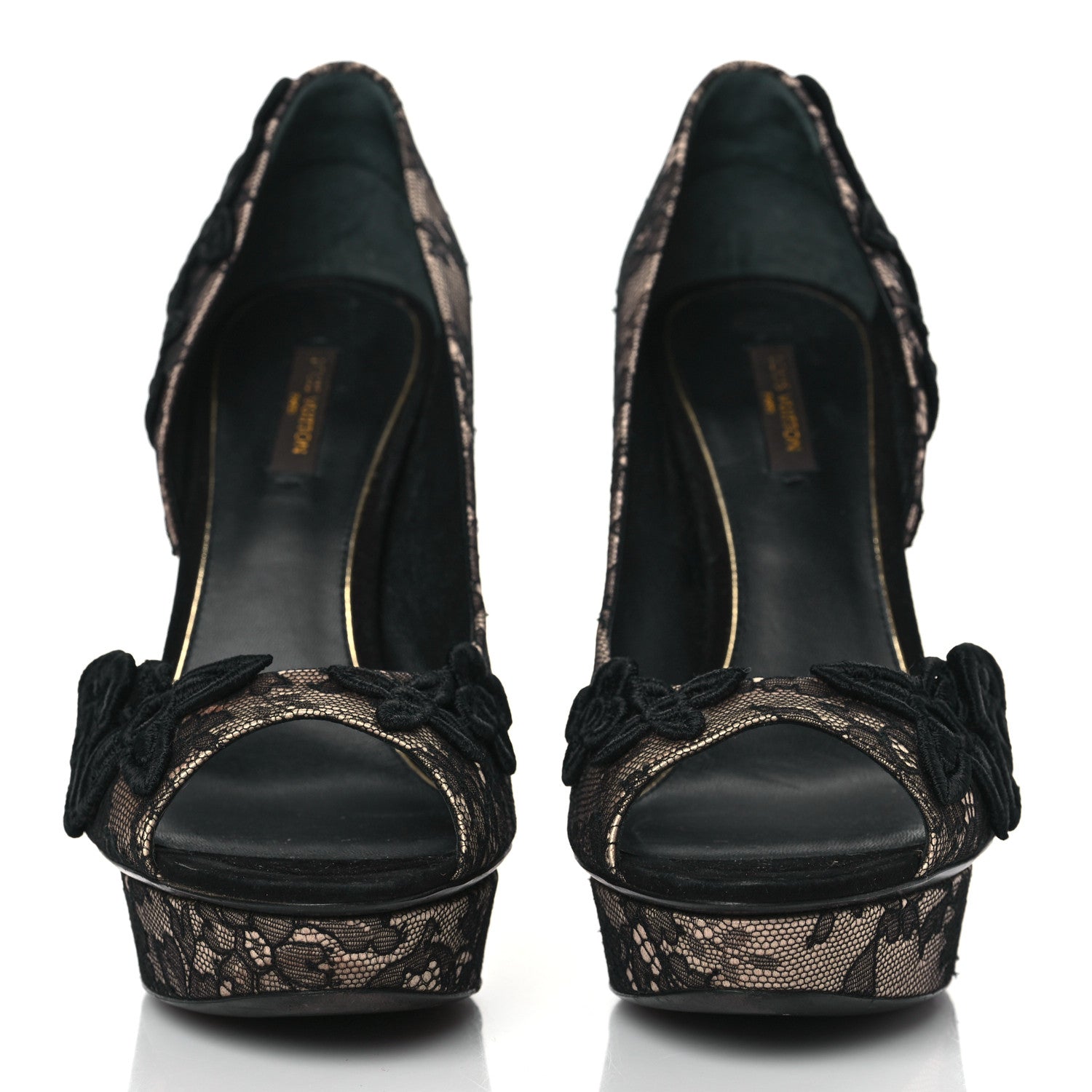 Louis Vuitton Lace D'Orsay Peep Toe Pumps 39 Beige Black 2 of 9