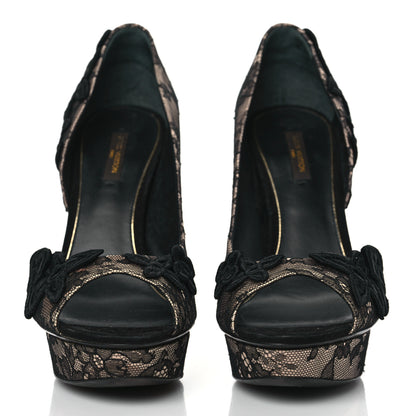 Louis Vuitton Lace D'Orsay Peep Toe Pumps 39 Beige Black 2 of 9