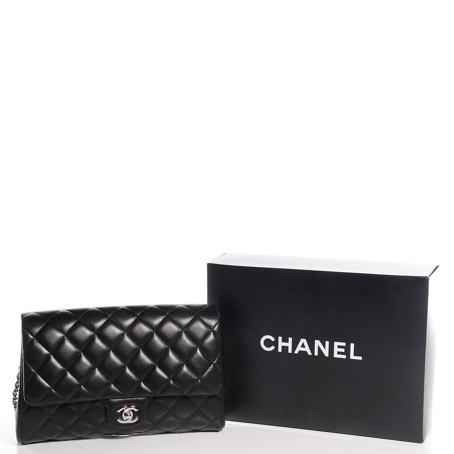 Lambskin Quilted Clutch With Chain Flap Black