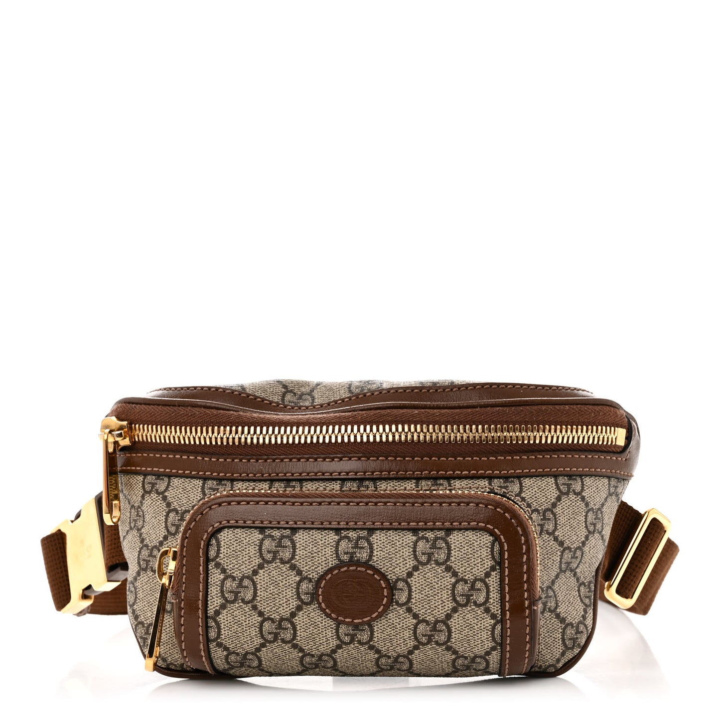 GG Supreme Monogram Textured Calfskin Retro Interlocking G Belt Bag Beige Ebony Brown Sugar