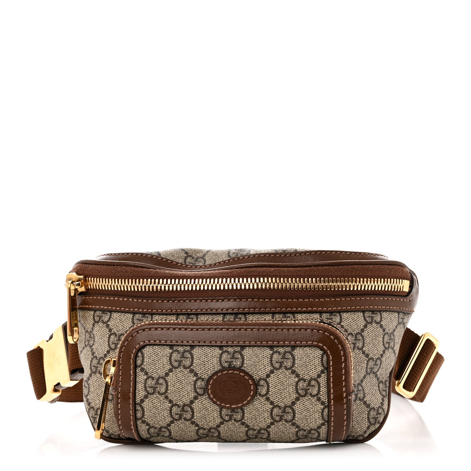 Gucci GG Supreme Monogram Textured Calfskin Retro Interlocking G Belt Bag Beige Ebony Brown Sugar 1 of 11