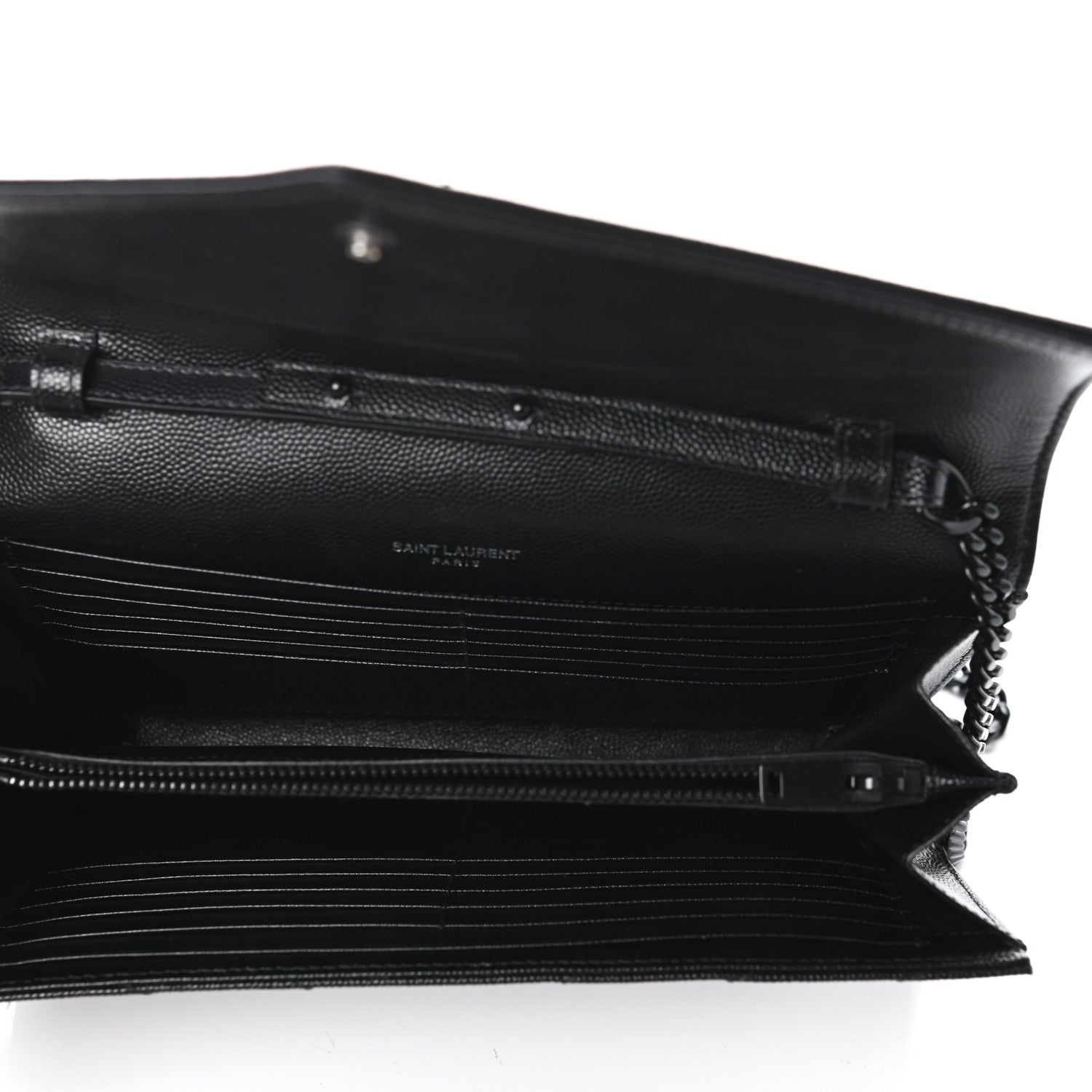 Saint Laurent Grain De Poudre Matelasse Chevron Monogram Chain Wallet Black 5 of 8