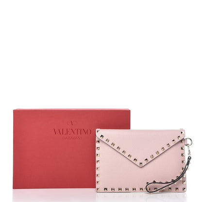 Valentino Garavani Pebbled Calfskin Medium Rockstud Envelope Flat Wristlet Pouch Water Rose 9 of 9