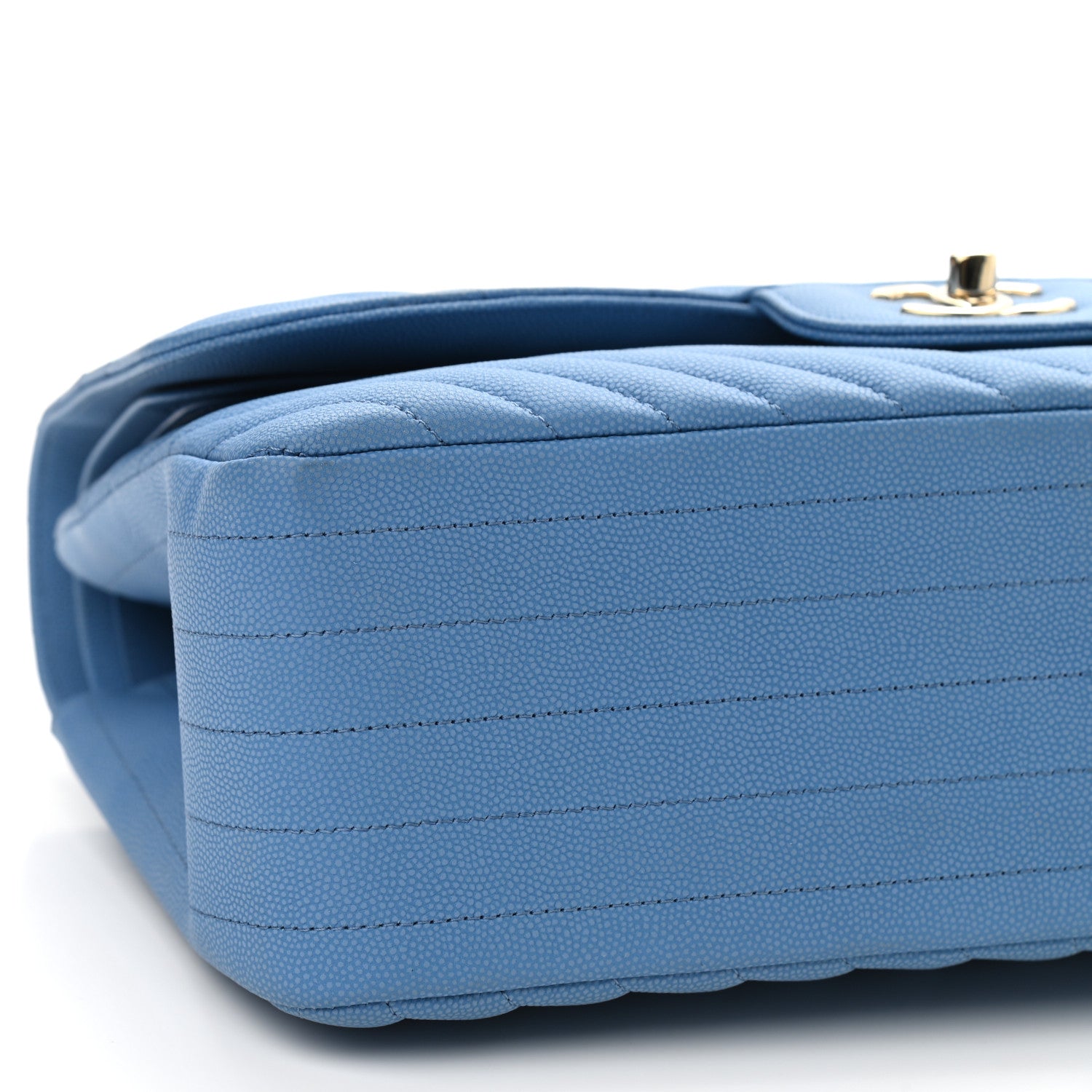 Chanel Caviar Flat Chevron Quilted Jumbo Double Flap Blue 9 of 12