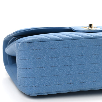 Chanel Caviar Flat Chevron Quilted Jumbo Double Flap Blue 9 of 12