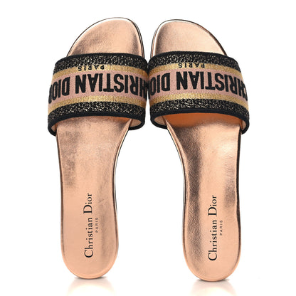 Christian Dior Canvas Lurex Embroidered Dway Flat Slide Sandals 40 Black Gold 2 of 10