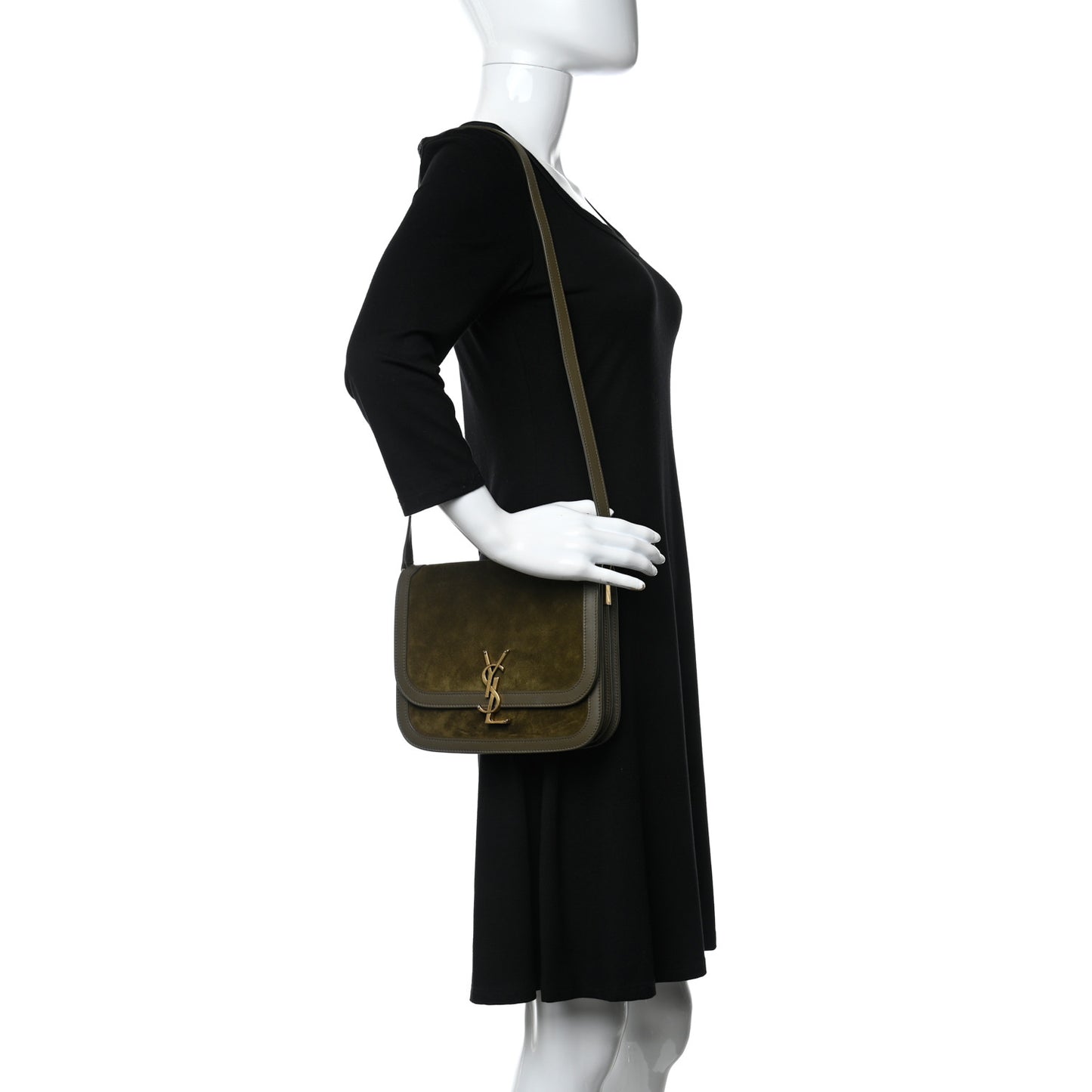 Suede Smooth Calfskin Monogram Medium Solferino Soft Satchel Olive