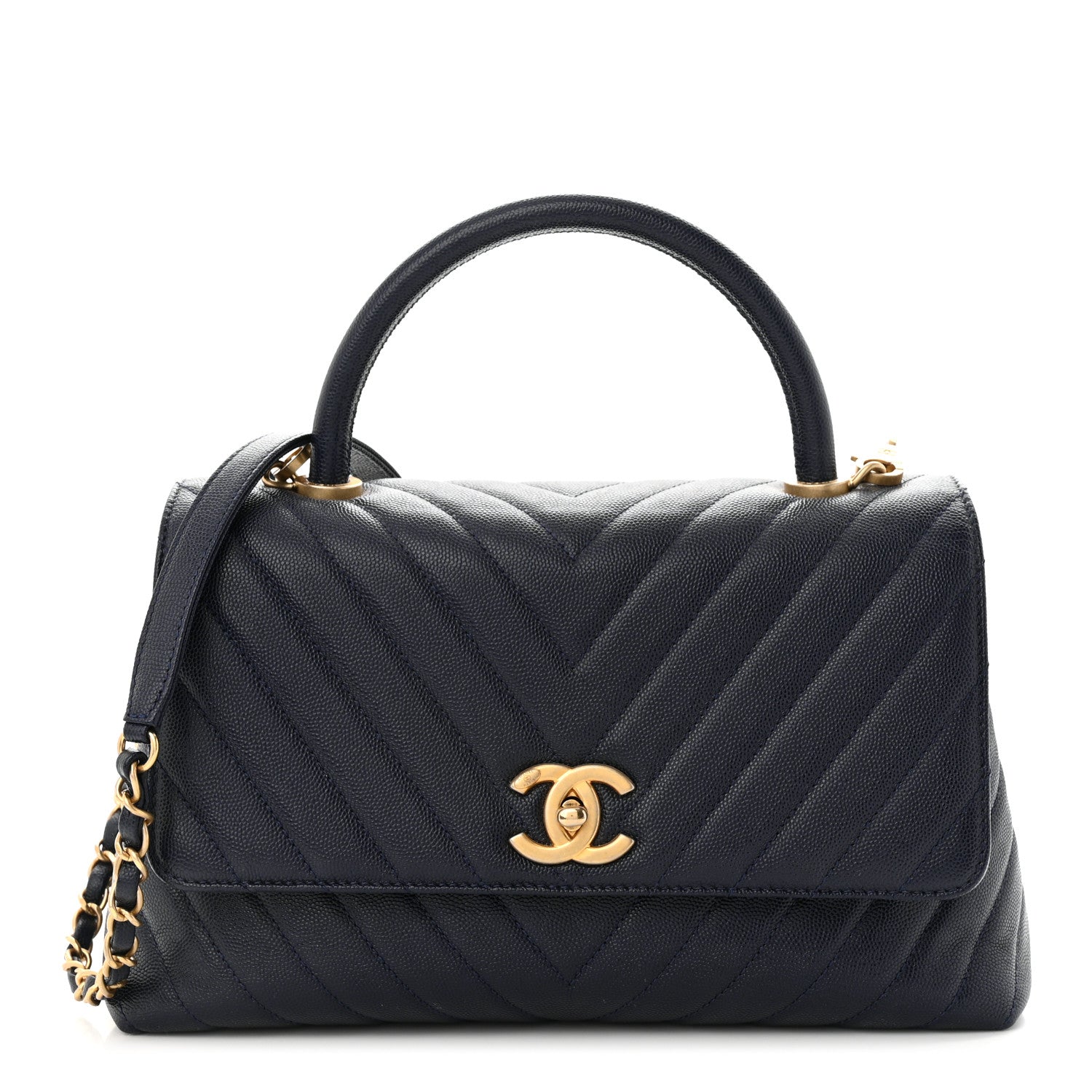 Chanel Caviar Chevron Quilted Small Coco Handle Flap Navy 1 of 11