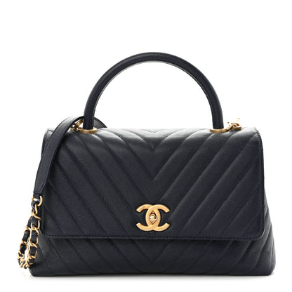 Chanel Caviar Chevron Quilted Small Coco Handle Flap Navy 1 of 11