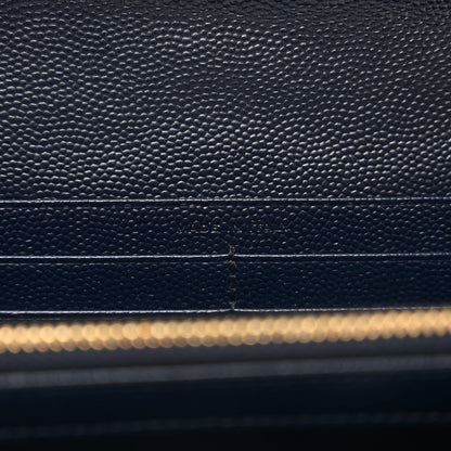 Saint Laurent Grain De Poudre Matelasse Chevron Monogram Flap Wallet Deep Marine 6 of 9
