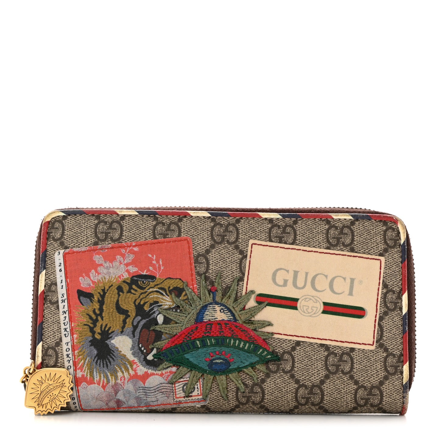 GG Supreme Monogram Courrier Embroidered UFO Zip Around Wallet