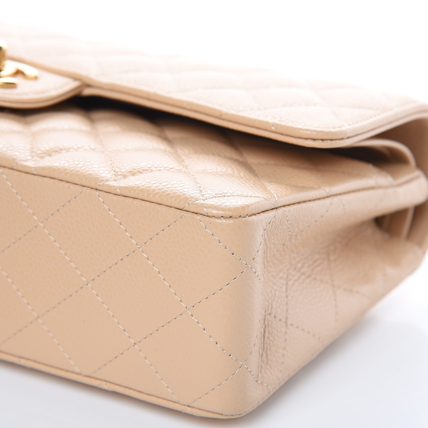 Caviar Quilted Medium Double Flap Beige