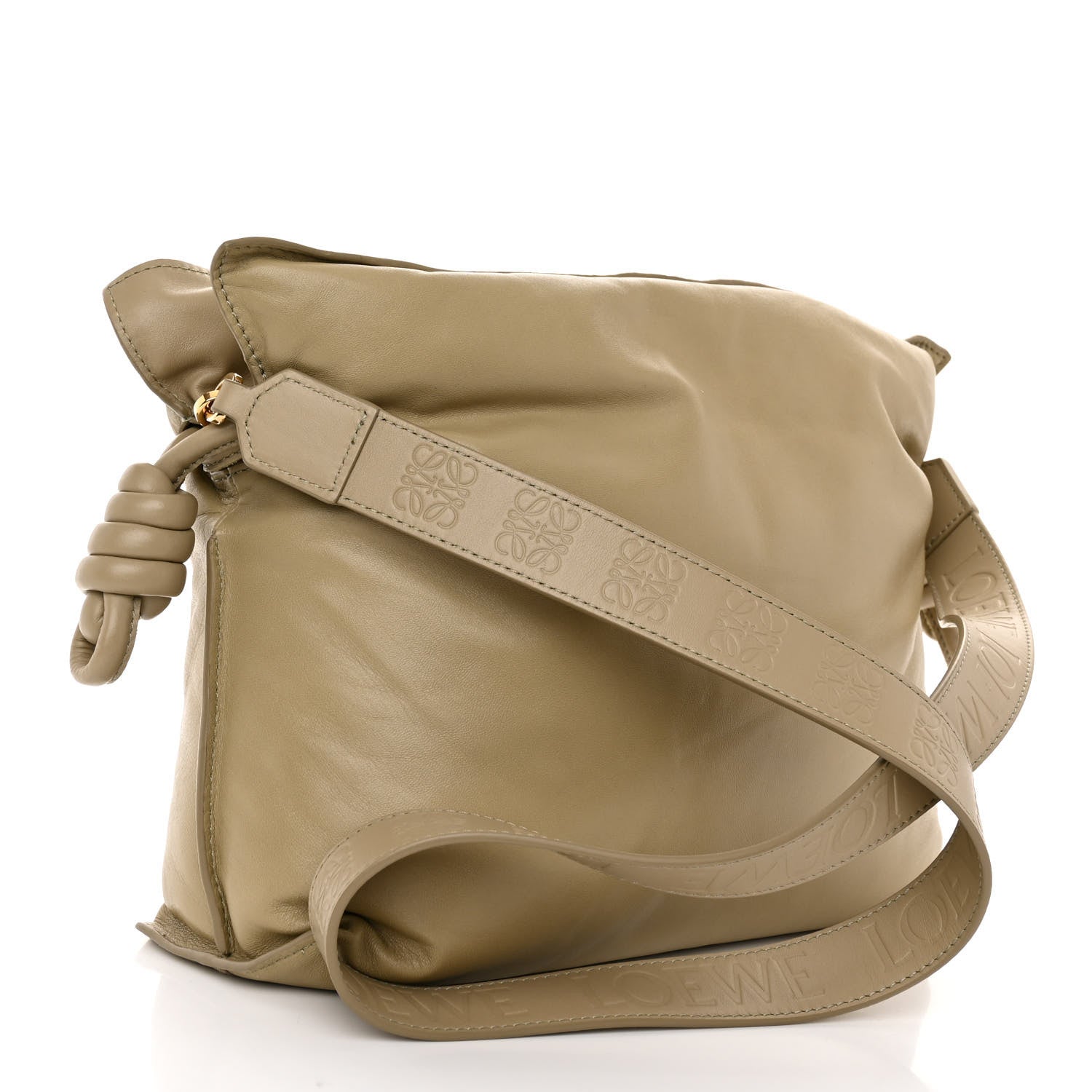 Loewe Shiny Nappa Lambskin Puffer Flamenco Knot Clutch Clay Green 3 of 9