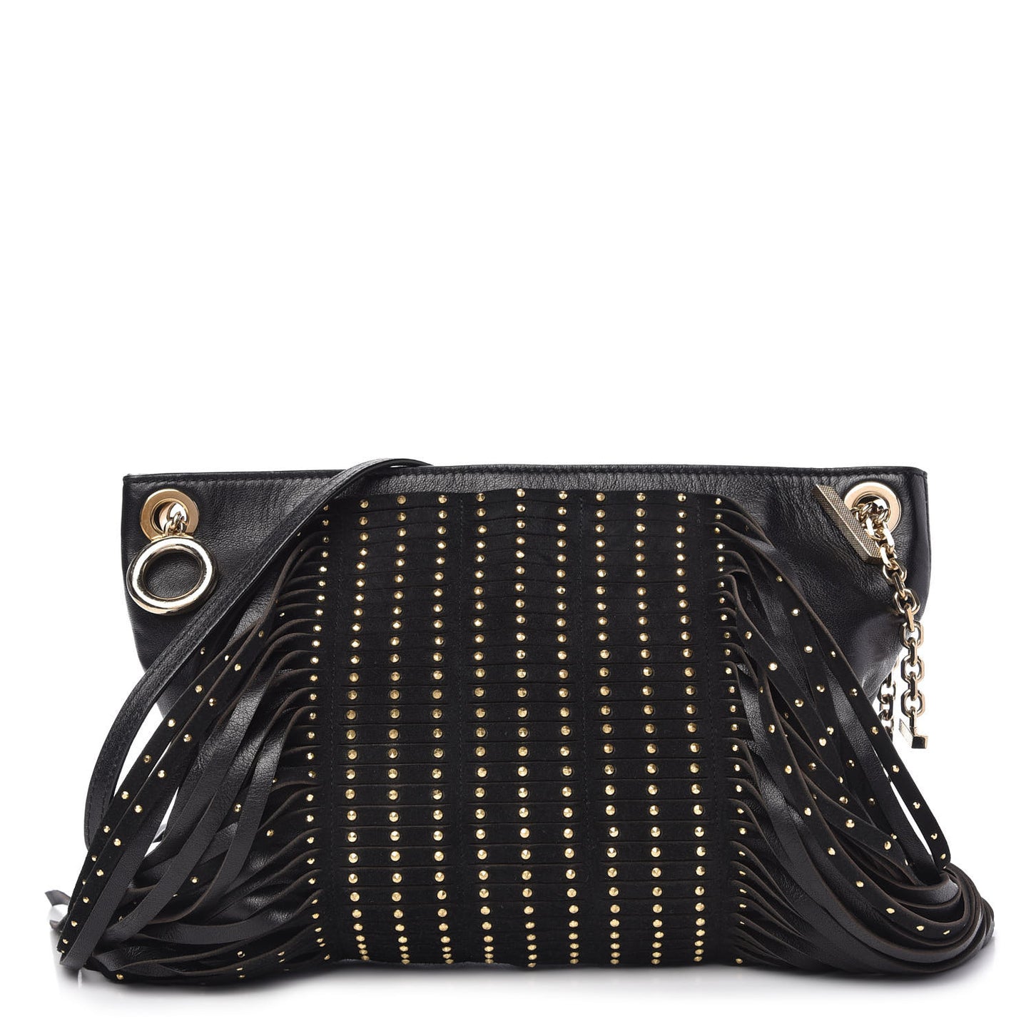 Lambskin Suede Studded Fringe Alexia Bag Black
