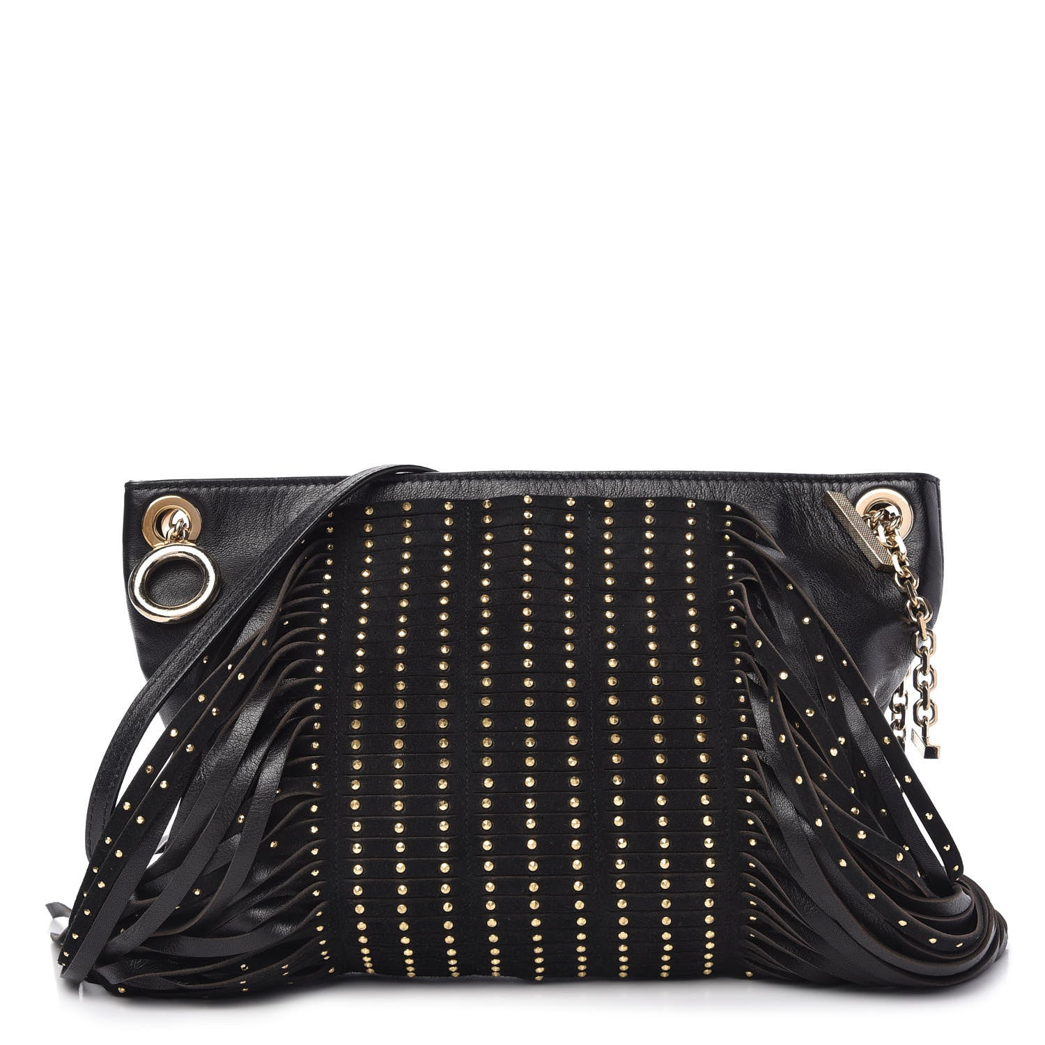 Jimmy Choo Lambskin Suede Studded Fringe Alexia Bag Black 1 of 11