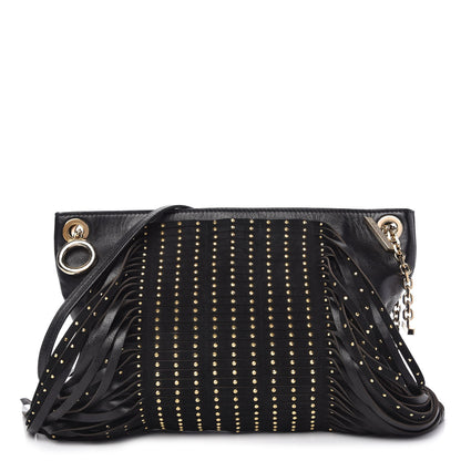 Jimmy Choo Lambskin Suede Studded Fringe Alexia Bag Black 1 of 11