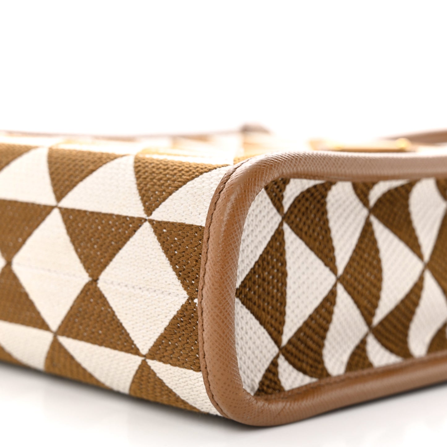 Jacquard Saffiano Triangolo Symbole Embroidered Micro Tote Tobacco Talco