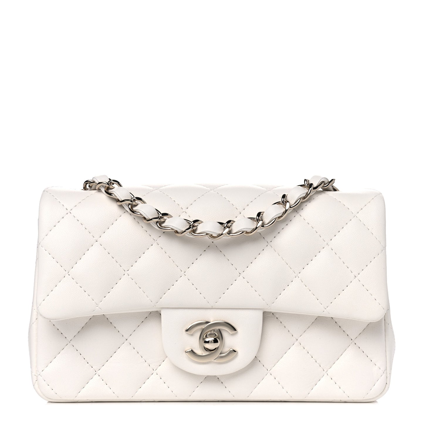Lambskin Quilted Mini Rectangular Flap White